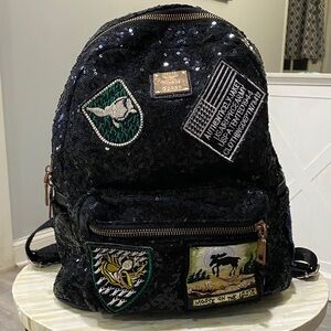 H&H JINGPIN Woman’s Black Sequin Patch Mini Backpack